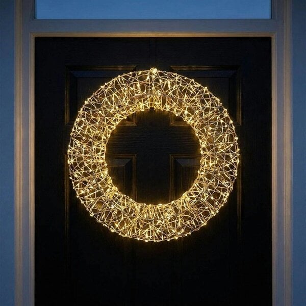 Garden Greatness Golden Wire Wreath with LED Flashing Lights and Timer