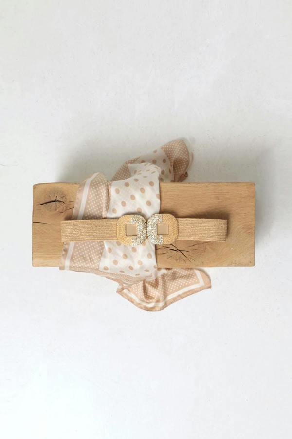 Beige | Metallic Texture Wide Statement Belt