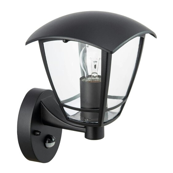 Happy Homewares Contemporary Exterior PIR Sensor Wall Light Fitting with Curved Glass Sides