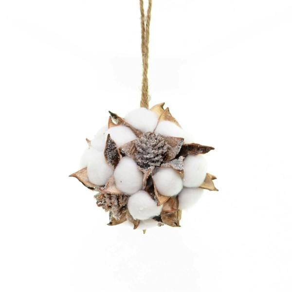 1cm Cotton Ball and Pine Cone Hanging Christmas Decoration in White and Brown image 1