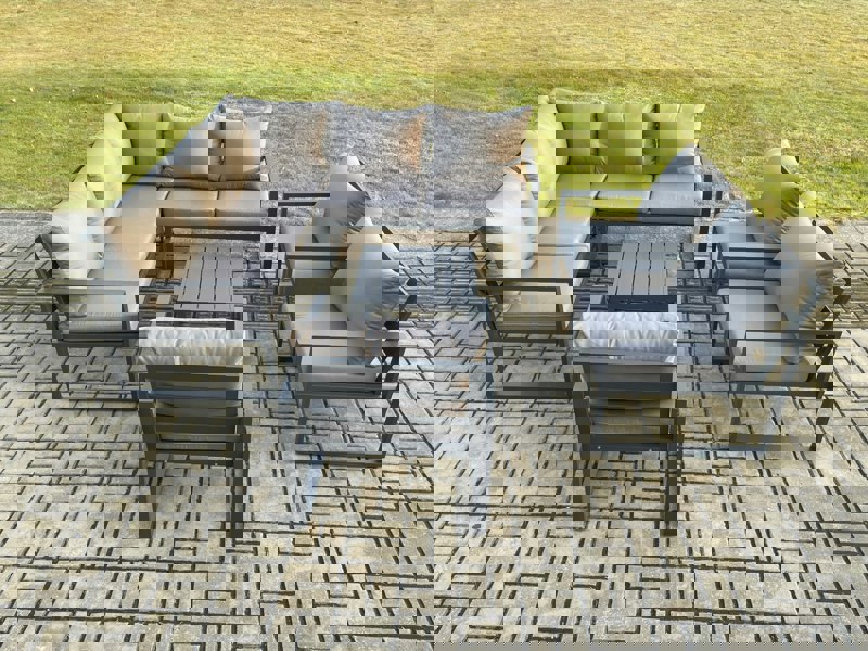 Fimous 8 Seater Outdoor Aluminium Garden Furniture Set Corner Lounge Sofa Set with Square Coffee Table Chair Dark Grey