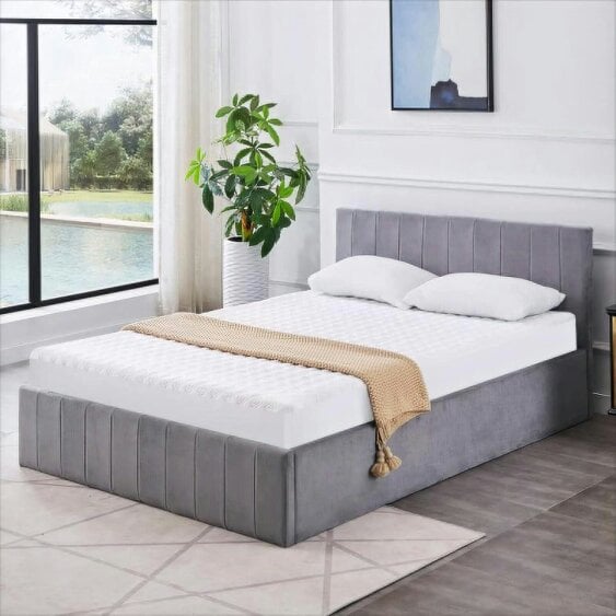 Kosy Koala Ottoman Storage Bed grey small double 4ft line pattern fabric velvet bedroom furniture