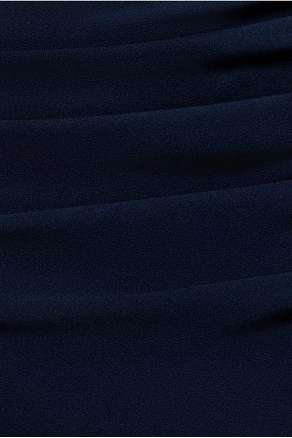 Pleated One Shoulder Bardot Fit And Flare Maxi Dress - Navy Blue DR4909