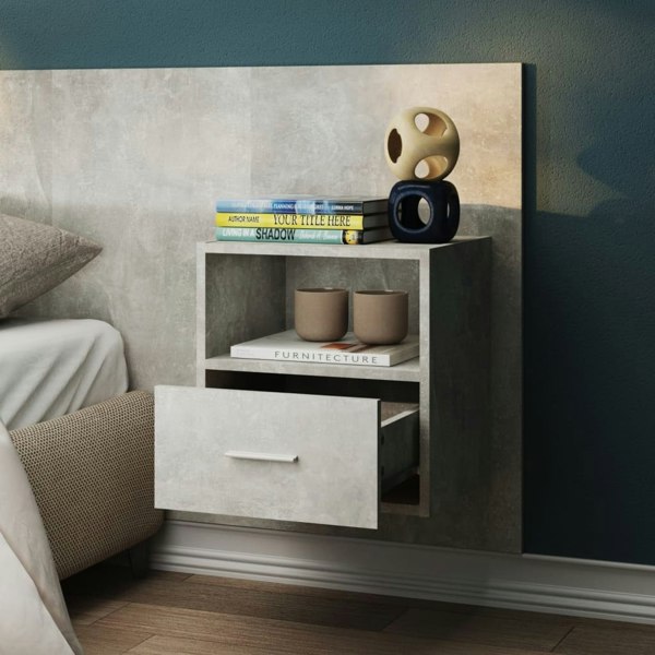 Berkfield Wall-mounted Bedside Cabinet Concrete Grey