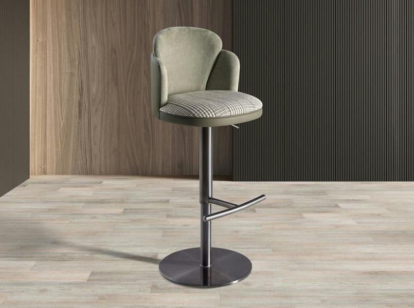 Angel Cerdá Swivel Stool in Dark Green and White Fabric and Olive Green Leatherette 4233