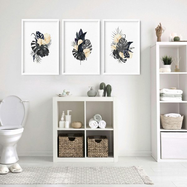 Art for bathroom | set of 3 Tropical wall prints