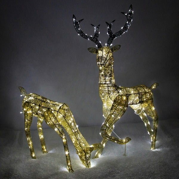 Monstershop Light Up Christmas Reindeer Gold Stag & Doe Decoration Set