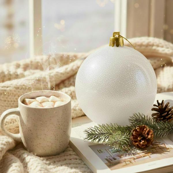 2cm White Glitter Christmas Bauble for Tree and Home Festive Display Decoration image 9