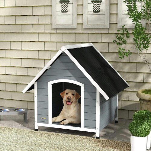Bobobiy Outdoor Dog Kennel, Wooden Dog House, with Removable Floor, Anti-Corrosion Wood, for Large Dogs, 106.5H x 110W x 98Dcm