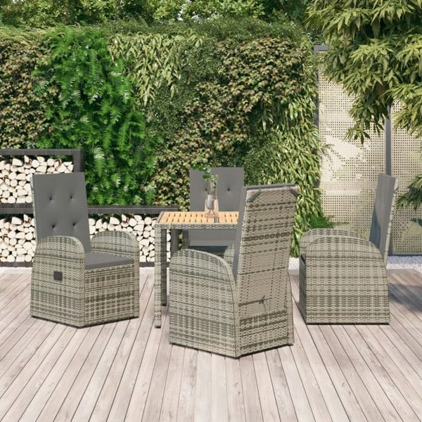 Berkfield 5 Piece Garden Dining Set Grey Poly Rattan&Solid Wood Acacia