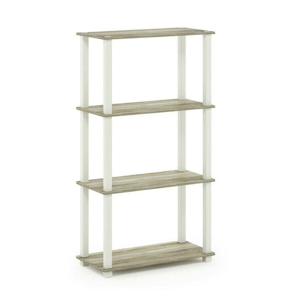 WALPLUS Minimalist Turn-S-Tube 4-Tier Multipurpose Shelf Display Rack with Square Tube, Sonoma Oak/White for Home Office