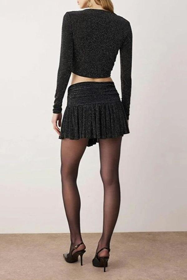 WOVCOR 2-Piece Glittery Knitted Blouse and Skirt Set with Accessories