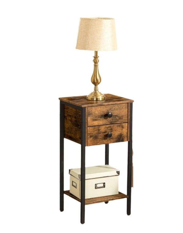 Modcraft Slim Industrial Bedside Table with 2 Drawers