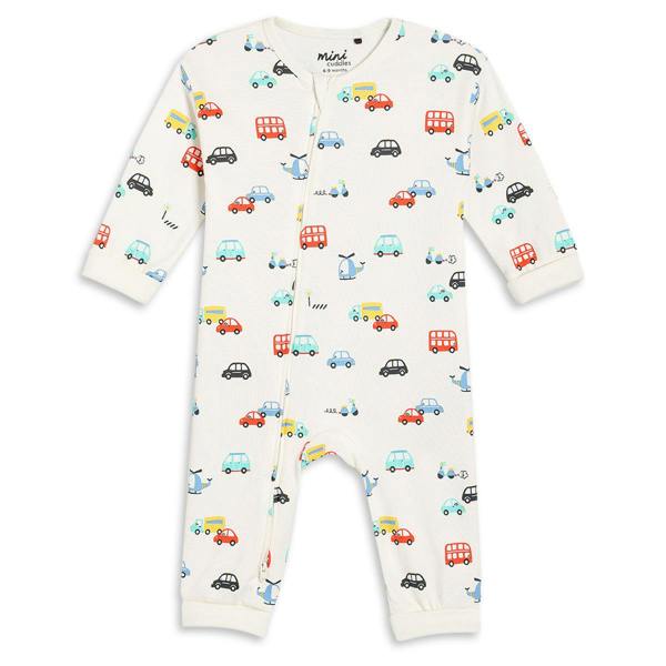 Mini Cuddles Baby Boys Vehicle Printed Romper, Multicolour