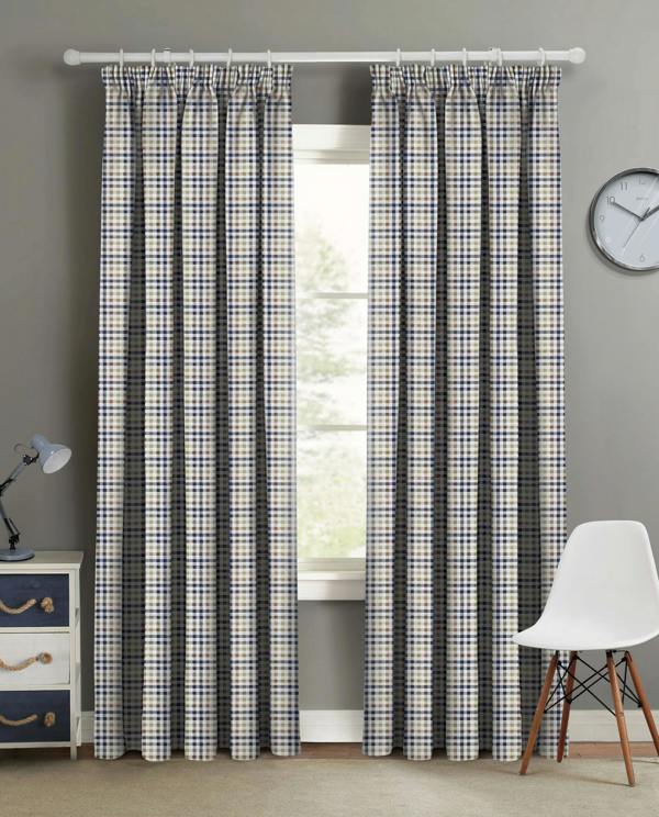 Velosso Multi-Colour Unlined Checkered Curtains, Header Tape Style, Lightweight Window Fabric, Cotton Blend Privacy Curtains - 117cm x 213cm