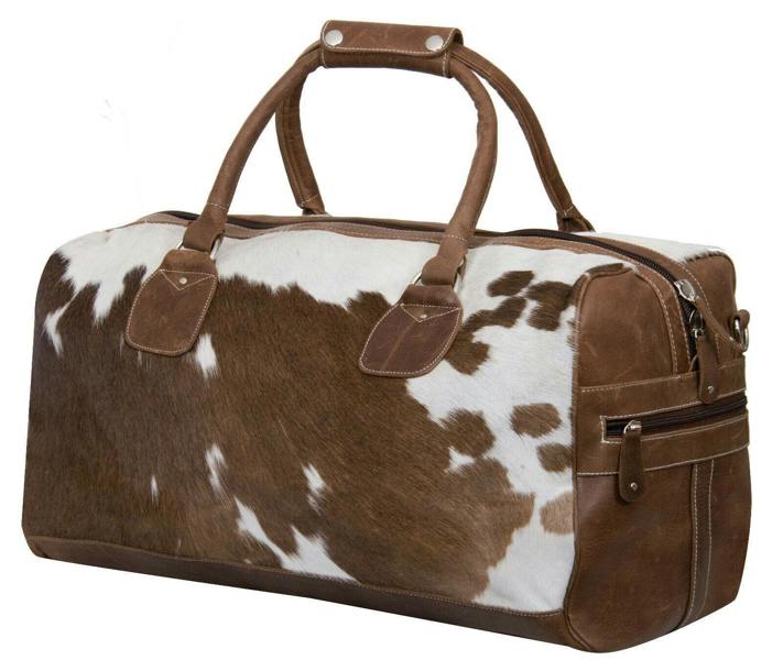 Infinity Leather Deluxe Leather Holdall  Bag Genuine Cowhide & Cow Fur Weekend Duffel Travel