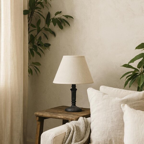 Wyld Haus Brantes Distressed Black Table Tamp With Natural Linen Shade
