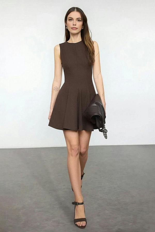 WOVCOR Crew Neck Mini Woven Dress