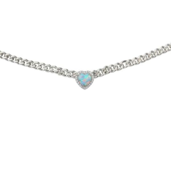 Necklace with a heart-shaped opal pendant on a white background