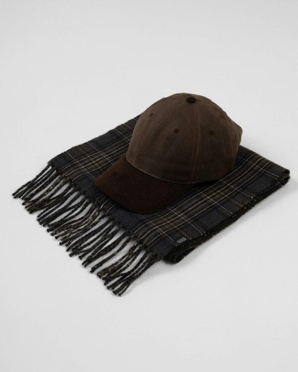 Steel & Jelly Chettle – Brown Cord & Waxed Cotton Cap and Check Scarf Set
