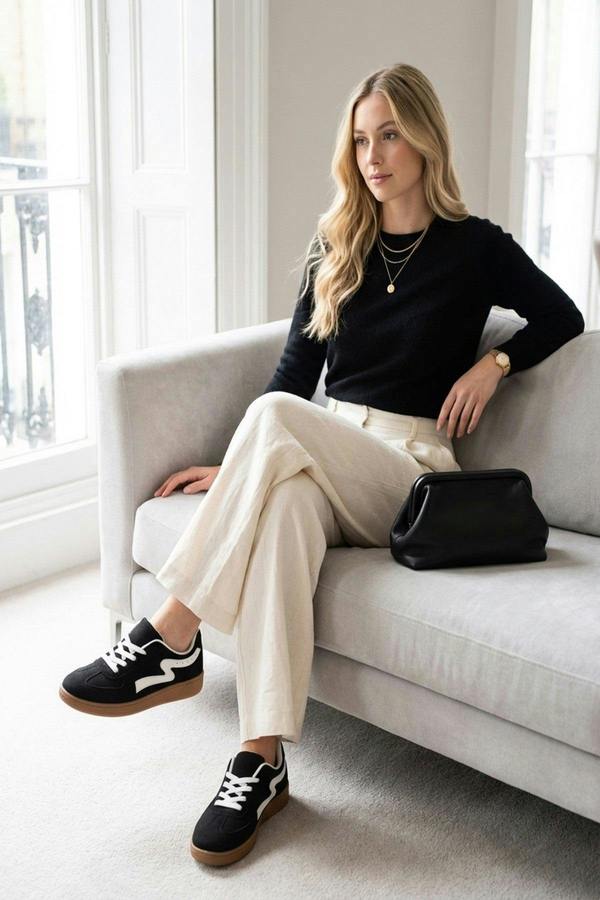 Poppy Womens Retro Stripe Gum Sole Trainers - Black