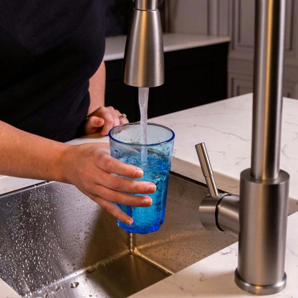 Flode Runda | Kitchen Sink Mixer with Pull out Spray | Brushed Steel | Oval Head
