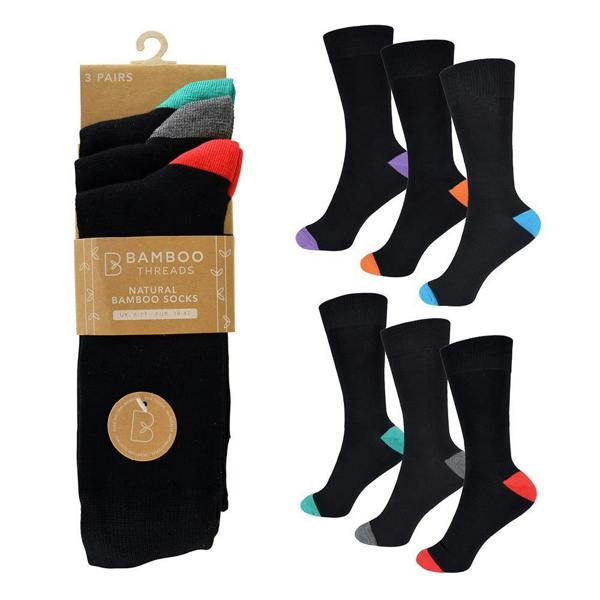 BAMBOO Mens 3 Pack Bamboo Heel & Toe Socks SK860