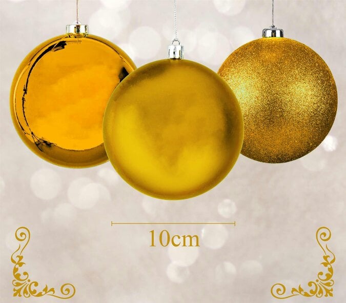 Shatchi Deep Gold Shatterproof Christmas Baubles in 3 or 6 Piece Pack Sizes for Trees and Seasonal Displays - 6 Pack - PVC - Gold
