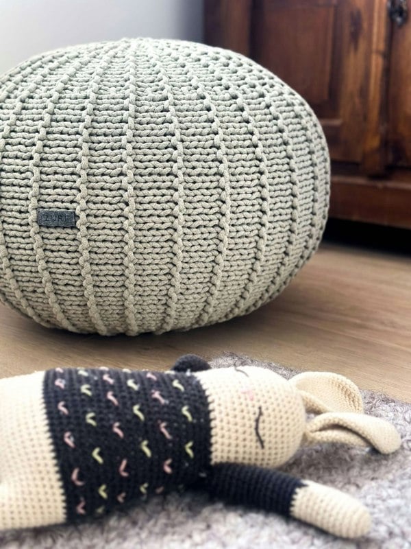Zuri House Knitted pouffe, Medium | LIGHT OLIVE