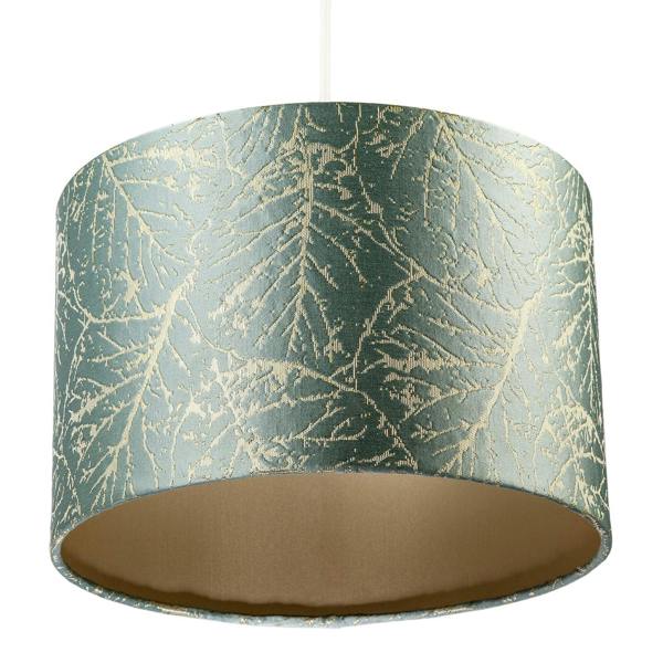 Abstract Botanical Motif Jacquard Fabric Lamp Shade in Silver Duck Egg Image 5