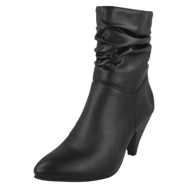 Spot On Ladies Spot On Mid Heel Rouched Ankle Boots F50897