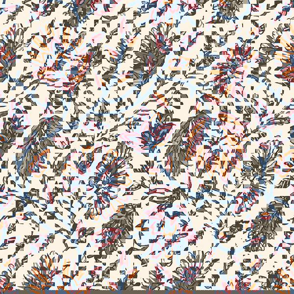 Joules Trailing Indienne Floral Wallpaper | Blue/Orange