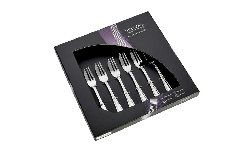 Arthur Price 'Britannia' Stainless Steel Gift Boxed Set of 6 Pastry Forks, Luxury Home Dining