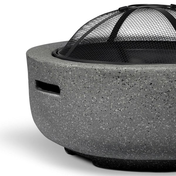 60cm Dark Grey Round Fire Pit Wood Burner & BBQ Grill Party Dining Garden Heater - LoopsDirect