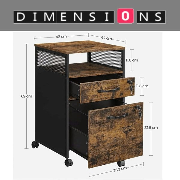 Modcraft Mobile Filing Cabinet with Lockable Drawers  | Wheels with Open Shelf for A4 & Letter Files