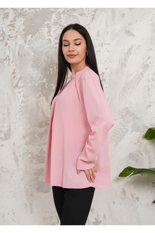 Hoxton Gal Oversized Long Sleeves Brooch Detailed Blouse in Pink