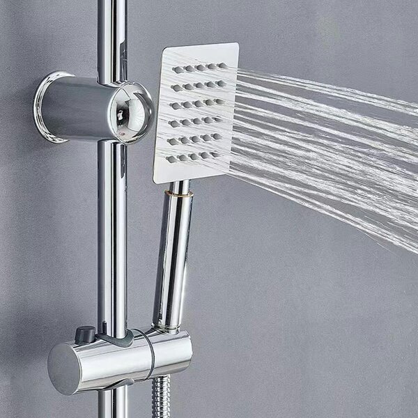 Havendro Large Shower Kit Twin Head Waterfall Chrome Adjust Riser Rail Chrome Square Set