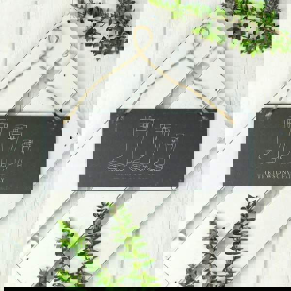 Personalised Memento Company Personalised Welly Boot Family of Three Hanging Slate Plaque