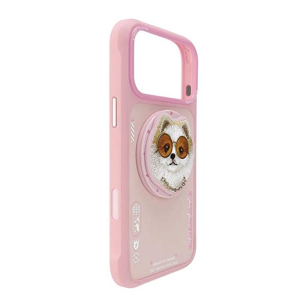 Nimmy Friends Nimmy Glass Cool Dog Face Case with Detachable MagSafe Grip Stand for iPhone 17 Pro Max 6.9" Pink - N-YJKM-CXZJ-IP17-PRO-MAX-031