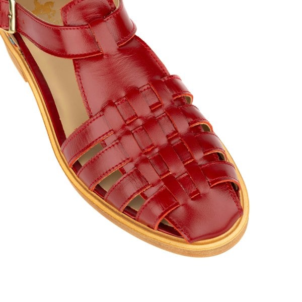 Embassy London Sandy - Burgundy Signature - Women's fishermen flat leather sandal with covered heel
