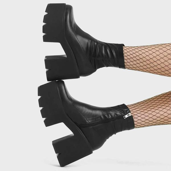Lamoda Switch Off Women’s Chunky Platform Ankle Boots Black Stretch PU