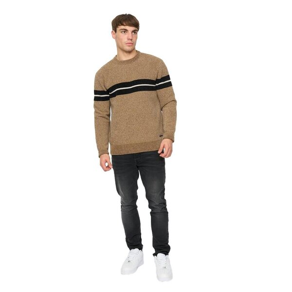 Crosshatch Mens Roundall Chenille Knitted Jumper - Taupe