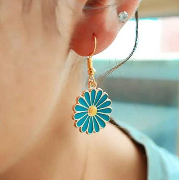 The Colourful Aura Sunflower Floral Charm Sun Flower Dainty Boho Floral Hook Drop Earrings