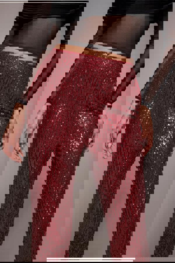 Sequin Cuffed Ankle Trouser - Wine TR360