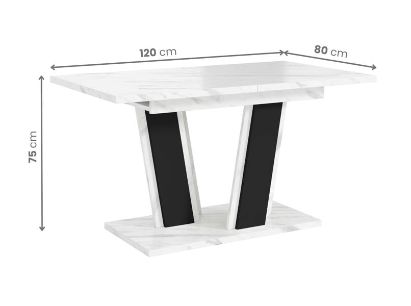 PHD Furniture MUSS Extendable Dining Table 120–160cm – Bianco Marble Effect & Black