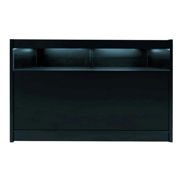 Sagittarius LED Shop Counter Set in sleek black, featuring illuminated shelves and a smooth surface, ideal for retail displays