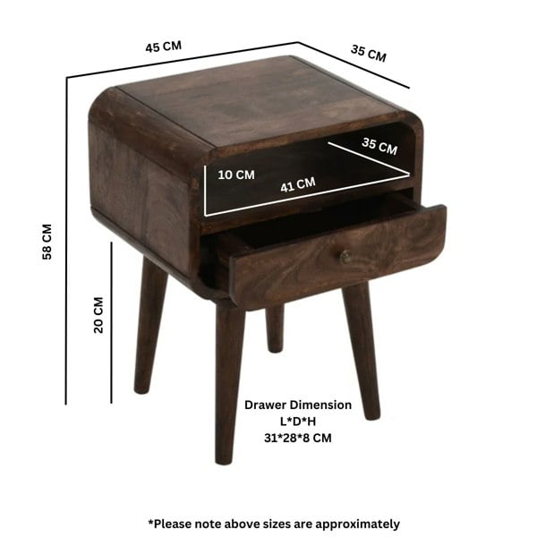 IH Design Winnie Dark Mango Wood Bedside Table with Drawer
