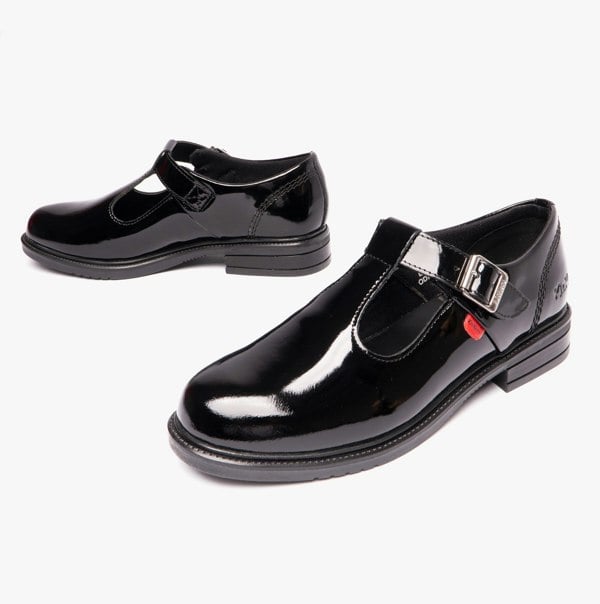 Kickers 116229 LACH T-BAR Girls School Shoes Black Patent