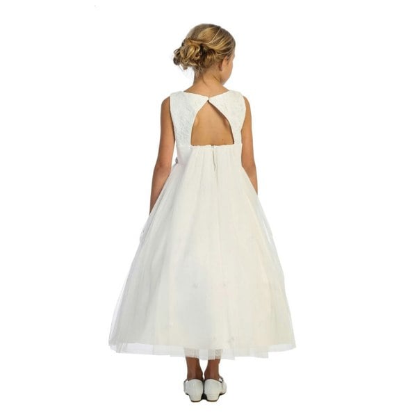 Waterfall rear detail of flower girl dress