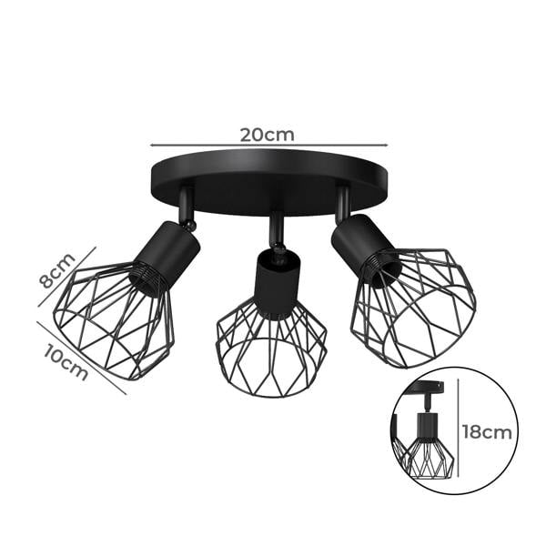 EMITTO 3-Way Spotlight Ceiling Light Adjustable Vintage Black E14 Metal Fixture